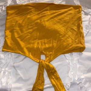 Yellow Strapless Knot Crop Top